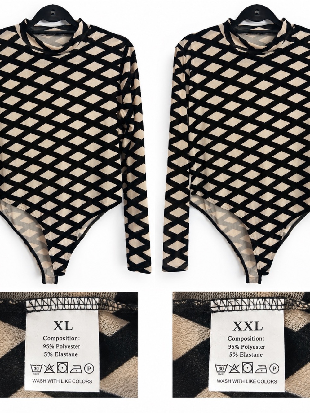 Bundle -2 Black & Cream Geometric Bodysuits - NWOT size xxl & xl